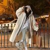 Women's Faux Two-piece Hooded Long Coat Lamb Fleece Loose Single-breasted Warm Outerwear For Winter Daily Commute