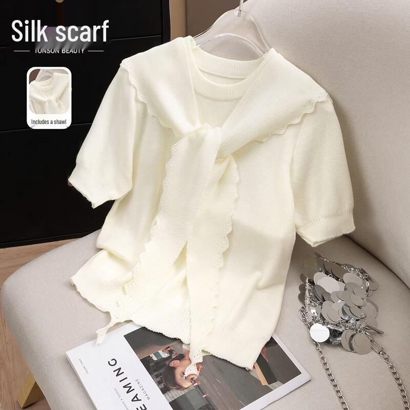 Women s Elegant Summer Short-Sleeve Pullover Knit Top S