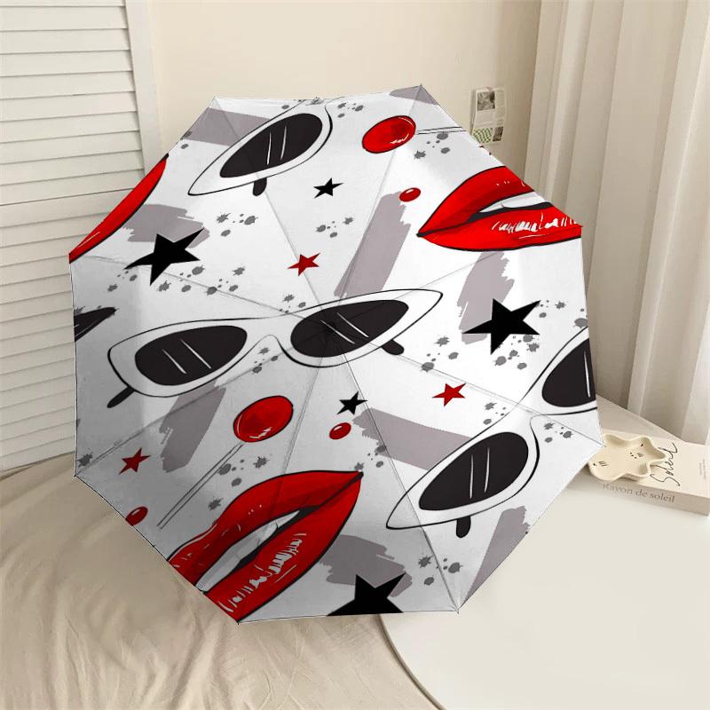 

1pc lips glasses Automatic Open/Close Umbrella Compact Folding Umbrella with 8-Rib Shaft for Women/Men, Elegant Birthday1131S