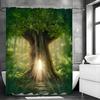 Tree Deep Forest Greenery Healing Green Shower Curtain, Bathroom Decorative Shower Curtain, Waterproof Shower Curtain with Hooks