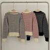 Herbst Damen Pullover College-Stil Strickoberteil Lose dünn gestreift Langarm Pullover Pullover
