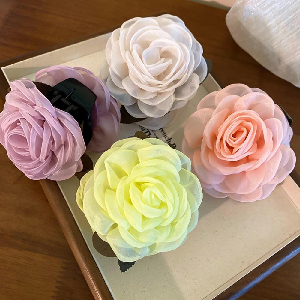 

Back Hair Fixation Rose Hair Clip Cloth Large Shark Clip Creative Flower Hair Claw Lady жёлтый