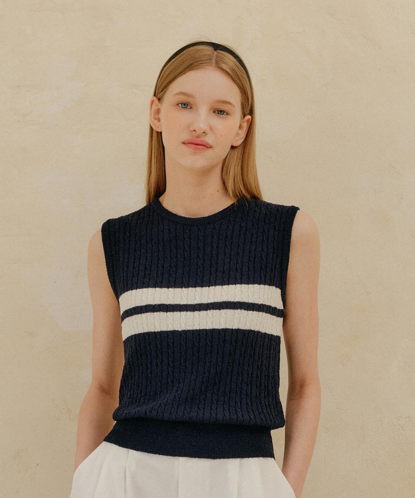 YUPPE Cable Sleeveless Knit_Navy