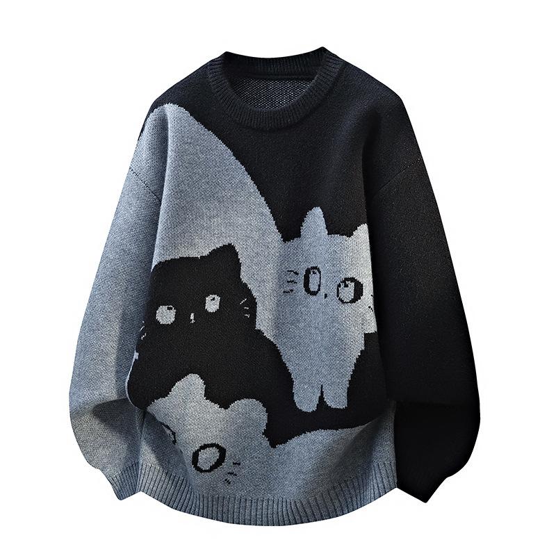 Kreslený kočičí nový pletený svetr Pánský podzimní zimní teplý pletený svetr Pánský pulovr Domácí oblečení