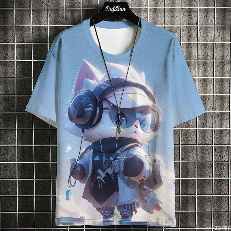 Sunset Ocean Pattern T-Shirt For Men Colorful Clouds 3D Print Tees Summer Casua
