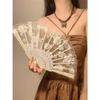New Chinese-Style Lace Rose Fan for Women, Summer Folding Fan for Dance, Traditional Style Folding Fan with a New Design to Match the Mamian Skirt