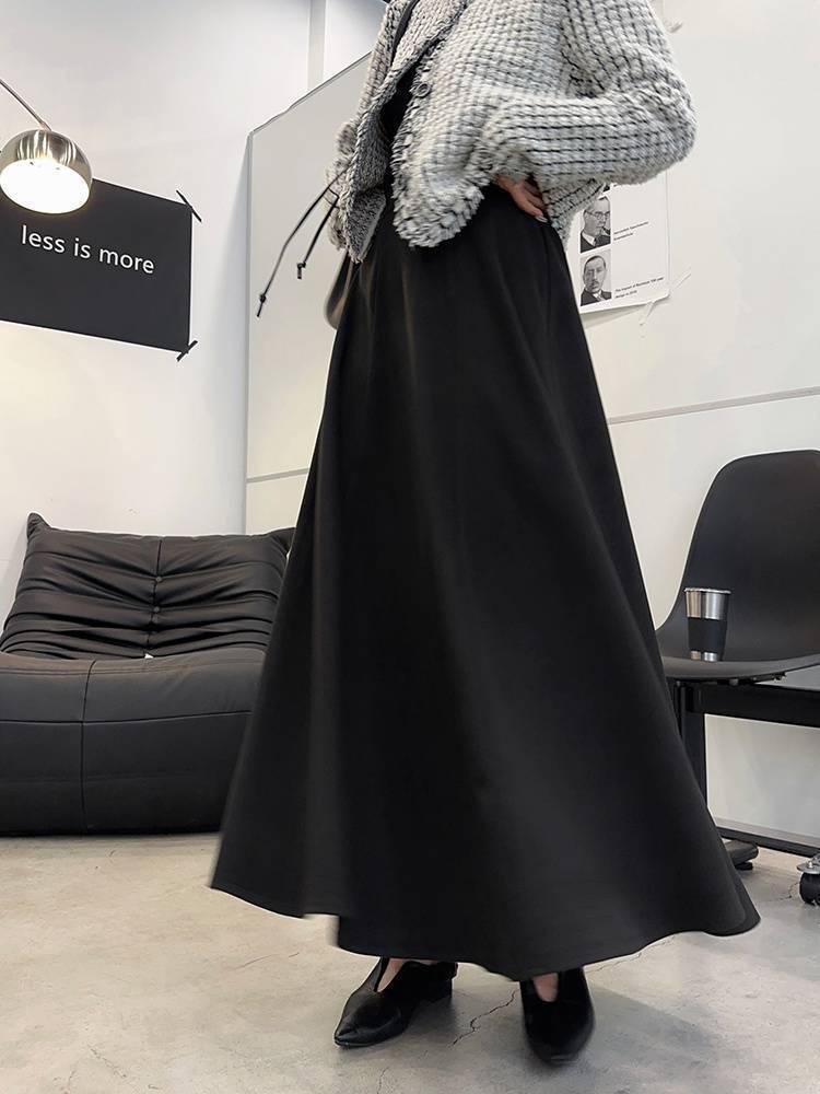 Tall Girl Extra Long Elastic Waist A-line Wool Midi Skirt – Autumn/Winter High Waist Slimming Skirt