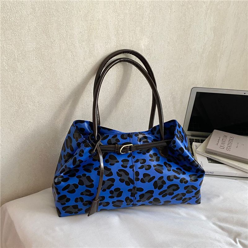 Vintage Leopard Print Magnetic Snap Tote Bag Simple Rectangular Soft Leather Large-capacity Shoulder Bag Adjustable Underarm Bag