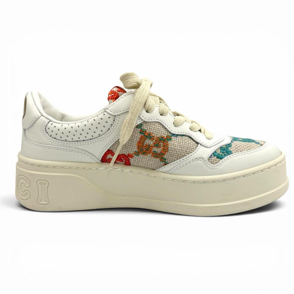 Excellent GUCCI sneakers Logo design, GG pattern, lace-up leather 35 670408 Used