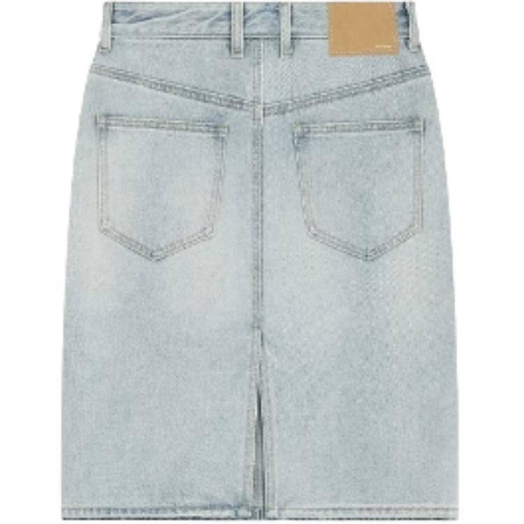 We11done FW24 Zipper Front Mid-Length Washed Denim Skirt Women skirts Sky-Blue WD-DS2-24-372-W-SK
