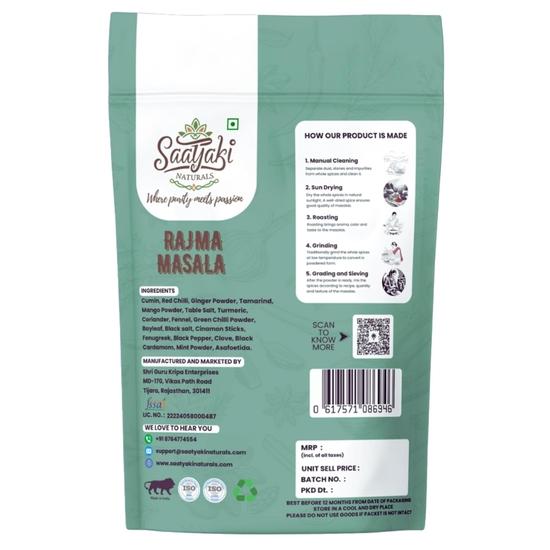 Saatyaki Naturals Jammu Rajma Masala -100gm | Authentic Indian Spice Blend for Rajma and Black Lentil Dishes|Homemade Style