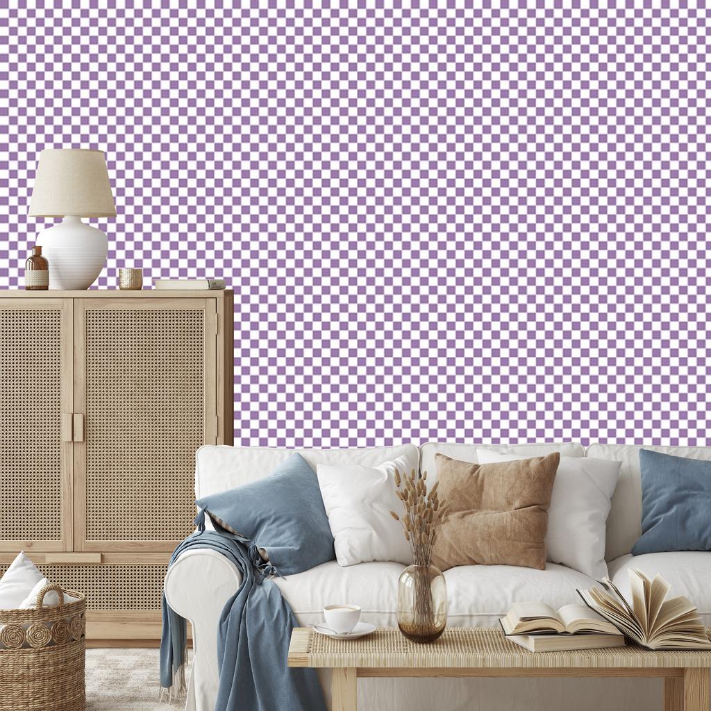 Checkerboard Wallpaper in Purple, White, Light Gray and Lavender 50x1000