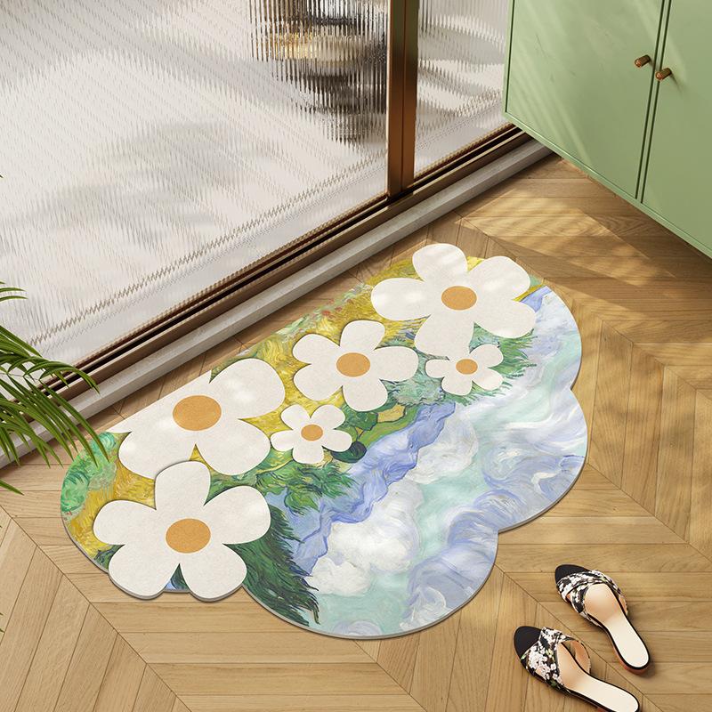 Small Fresh Flowers Diatom Mud Mat Home Bathroom Cute Flower Non-slip Mat Bathroom Absorbent Quick Drying Mat