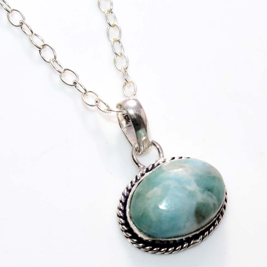 Huge Larimar 925 Silver Plated Necklace 18" Delicate Fine Design Trendy l0r51