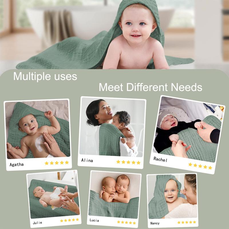 2 Pack 35*35inch Baby Bath Hooded Towels 100% Muslin Cotton Newborn Baby Bath Towel with Hood for Babies Infant Toddler and Kids
