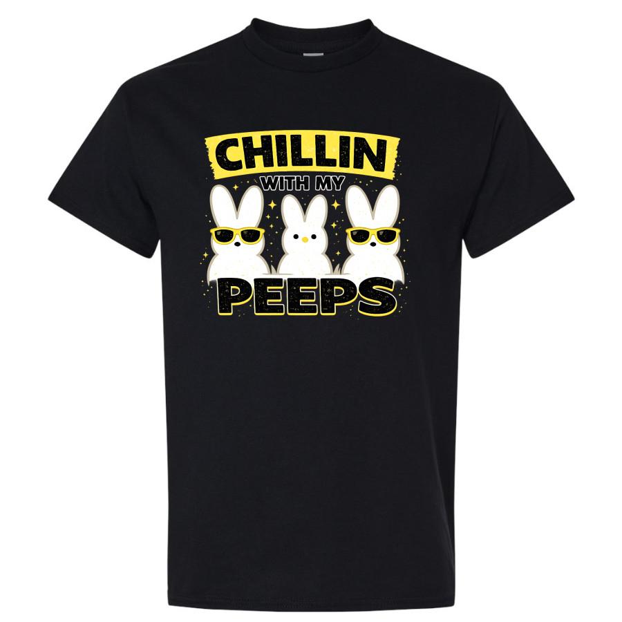 Chillin w/ My Peeps Easter Bunny T Shirt Cute Rabbit Sunglasses Funny Tee Gift S