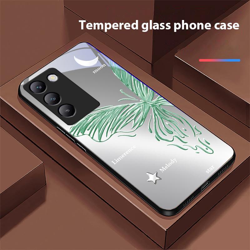 Metallic Butterfly For Y72 33S 11 03 36 96 Lite 35 16 Iqoo 12 V40 SE 5G 29 40 21 30 X80 Pro Vivo Tempered Glass Phone Case Black