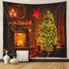 American Christmas Tapestry for Living Room Xmas Tree Fireplace Printed Wall Hanging Cloth Soft Square Holiday Home Decoration
