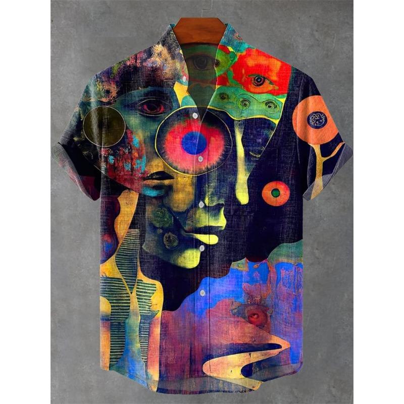 Men's Linen 80% Shirt Vintage Short Sleeve Fashion Tops Summer Casual Ethnic Clothing Shirt Men's Street Shirt