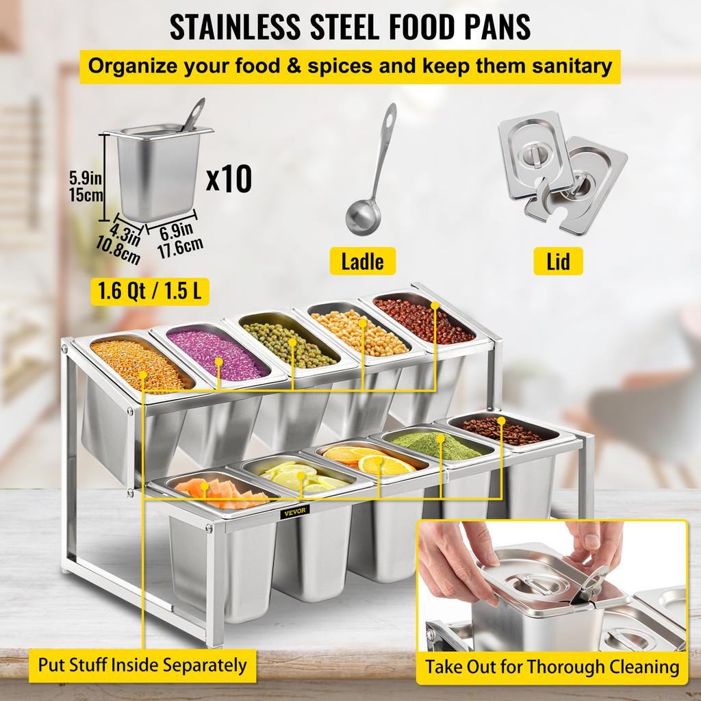 Expandable Spice Rack Adjustable Stainless Steel Organizer Shelf Kitchen 2-Tier Sauce Ingredients Fruits Holder