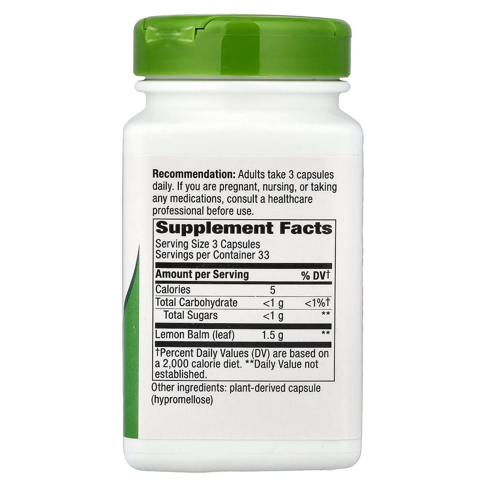 Nature's Way Melissa Lemon Balm Leaf 500mg Veggie Capsules, 100 Count