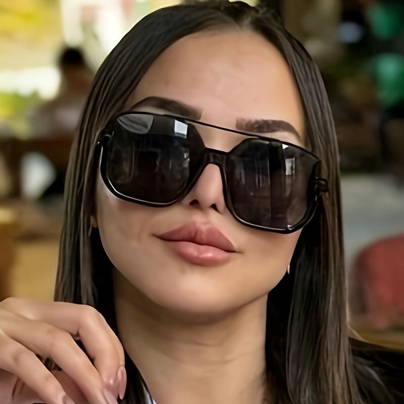 Dámské nadrozměrné čtvercové módní brýle s kovovým rámem - Lehké PC čočky pro plážové cestování venku