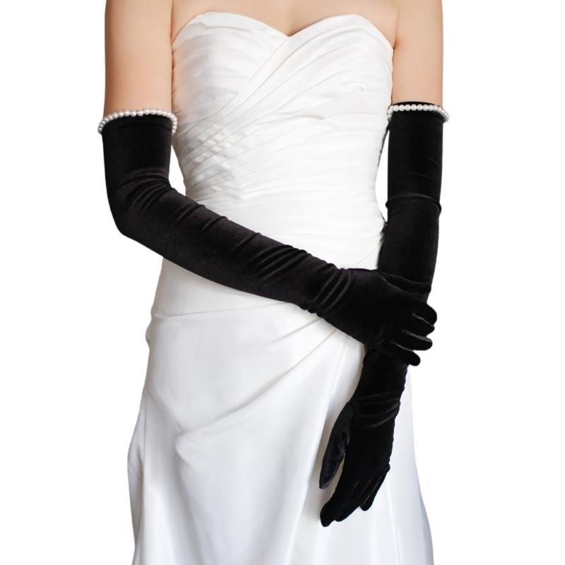 

Extra Long Black Velvet Arm Gloves for Women 1920s Theme Flapper Costume Accessories Armwear for Weddings Galas Banquet 1
