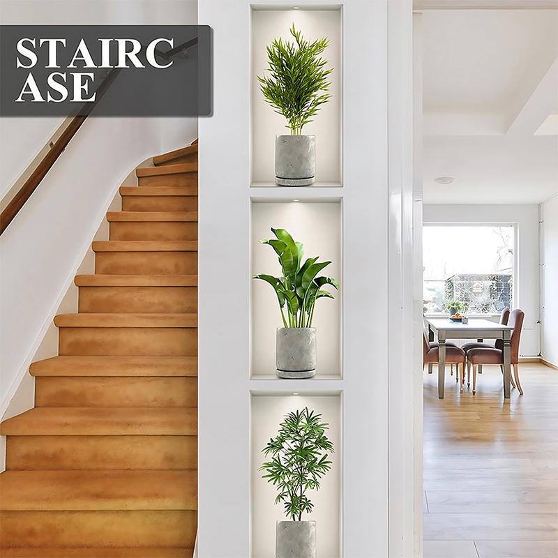 Autocolante de perete 3D, Plantă verde în ghiveci Ferestre false Living Pridvor Decor de perete de fundal Autocolante de perete autoadezive