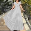 D3159P Plus Size V-Neck Pleated Ruffle Long Dress - European & American Style