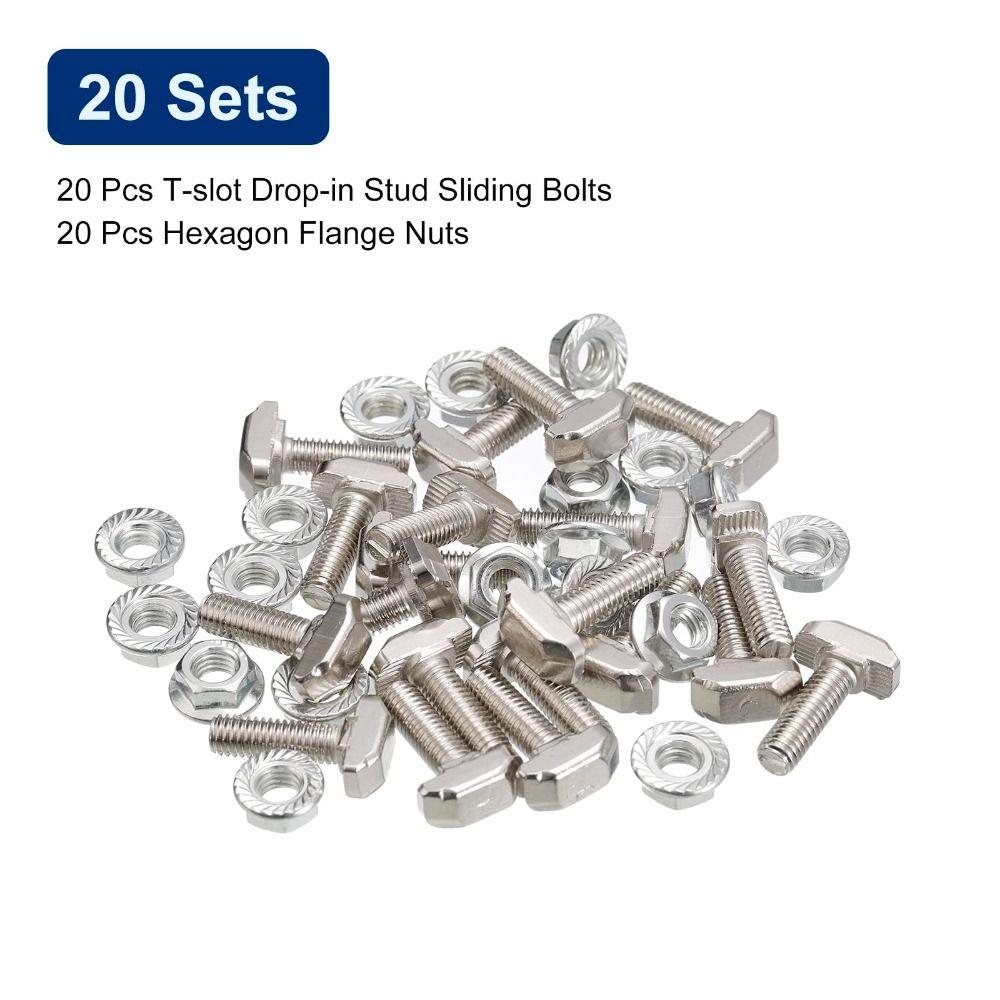 20 Sets Carbon Steel M6 Hexagon Flange Nut Set M6x20mm Hammer Head T-Bolt