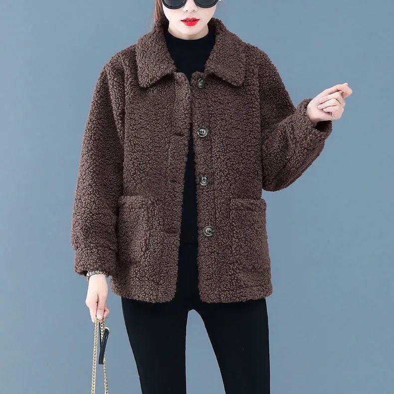 Women's Lambskin Granular Fleece Coat - Autumn/Winter Cardigan for Middle-Aged