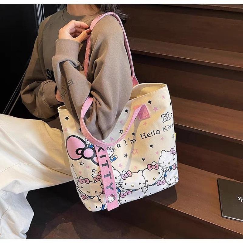 Cute Cartoon Canvas Tote Bag - Large, Versatile, Single Shoulder Bag for Women