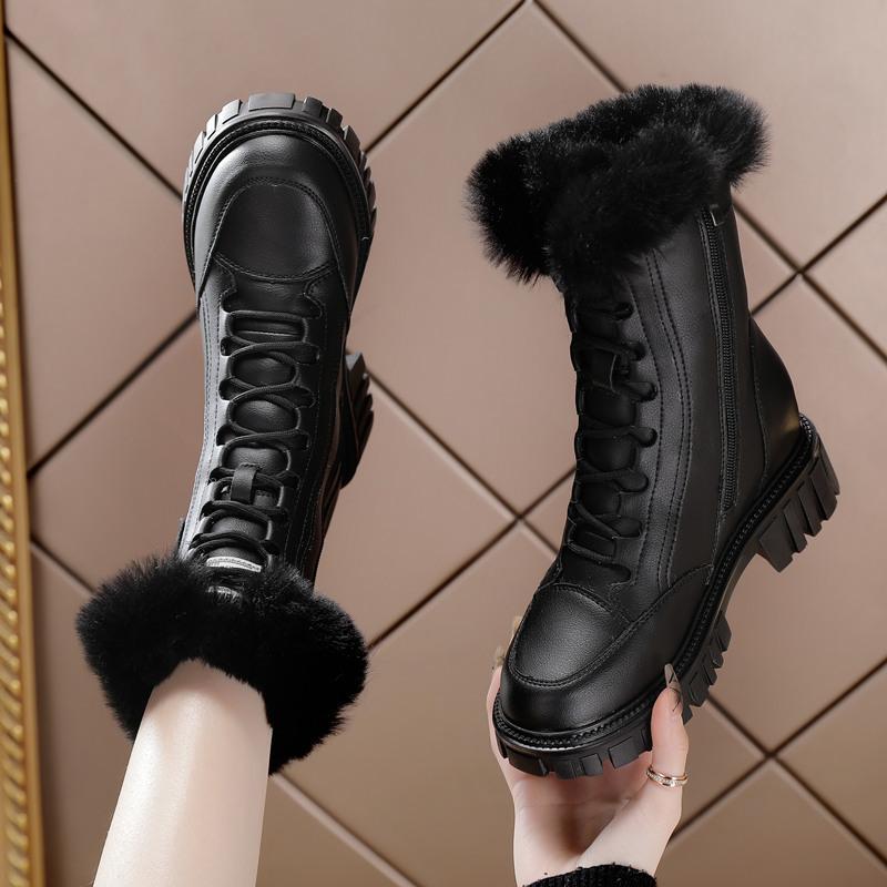 Inner Booster Boots Women's Autumn and Winter Velvet Casual Shoes Warm Snow Boots Thick-soled Wedged Cotton Boots