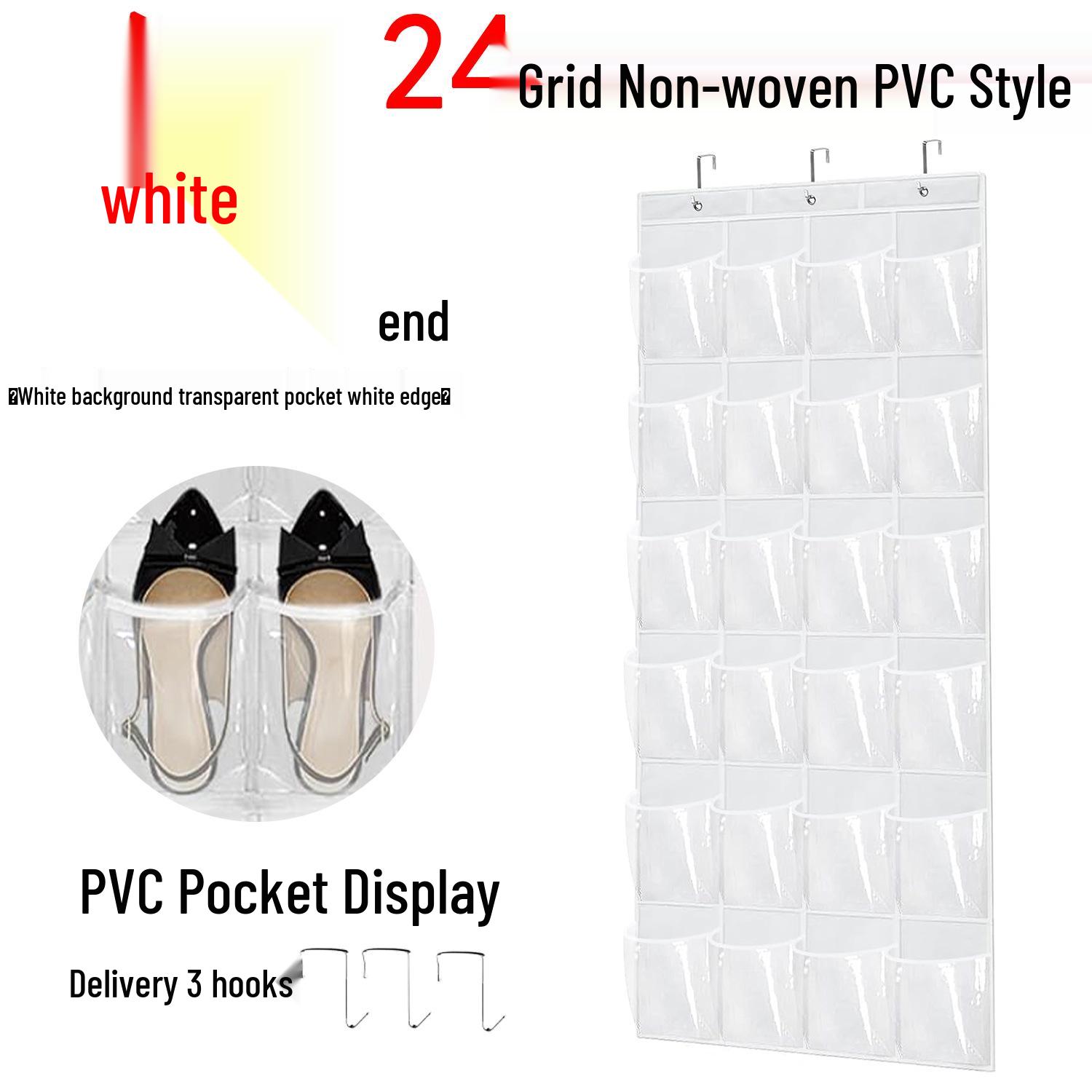 4-Hook 24-Pocket Transparent Over-Door Shoe Organizer with Non-woven Six Layers
