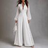 Bohemian Chiffon Lace Patchwork Jumpsuit With Lantern Sleeves High Waist Loose Fit 2026