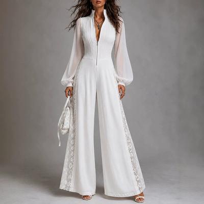 Bohemian Chiffon Lace Patchwork Jumpsuit With Lantern Sleeves High Waist Loose Fit 2026