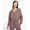 Nike Sweatshirt crop top décontracté à col en V de couleur unie pour femme