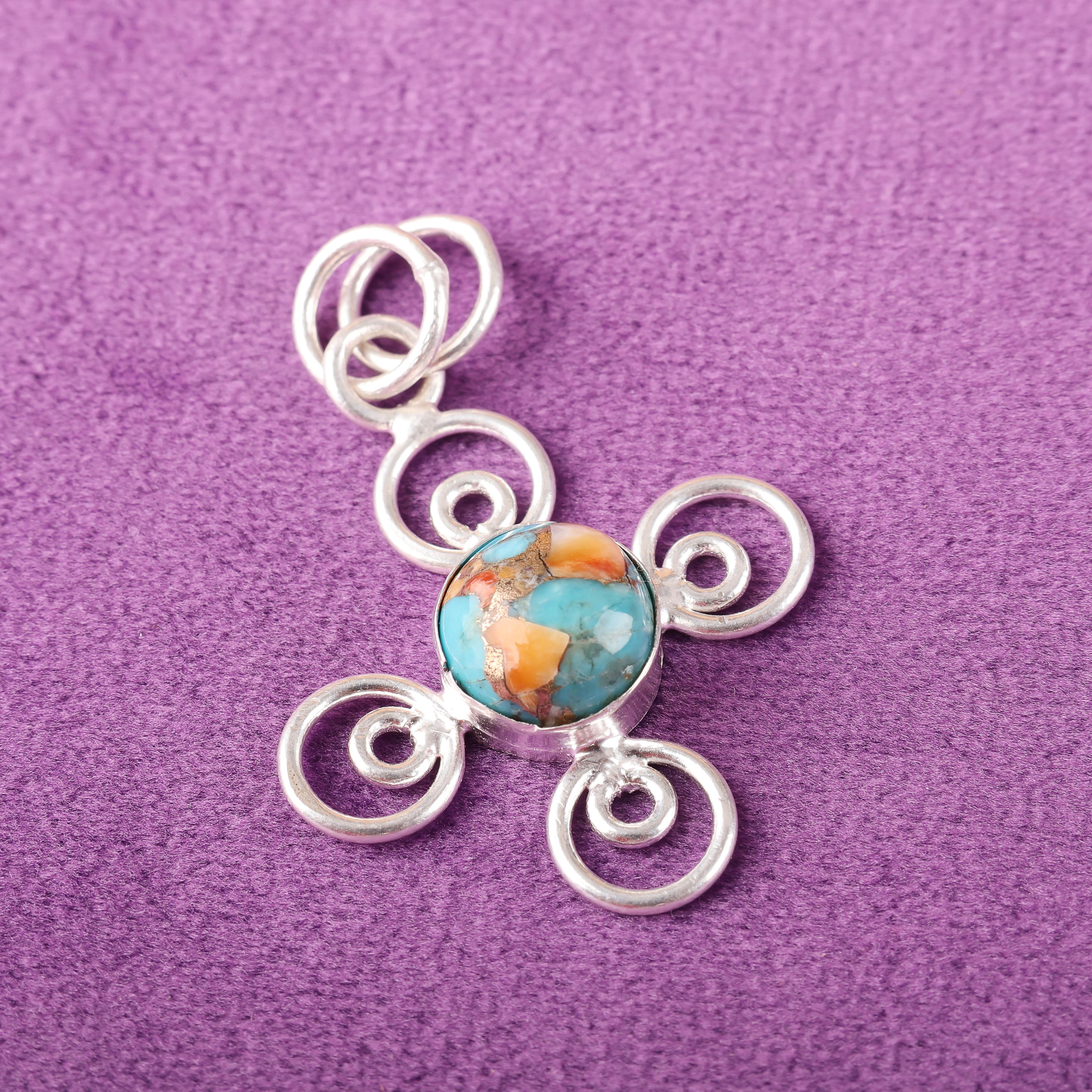 

Подвеска с шипастым устричным камнем ручной работы, Подвеска из серебра 925 пробы, Дизайнерское ювелирное изделие, Для подарка на годовщину 2. разноцветный