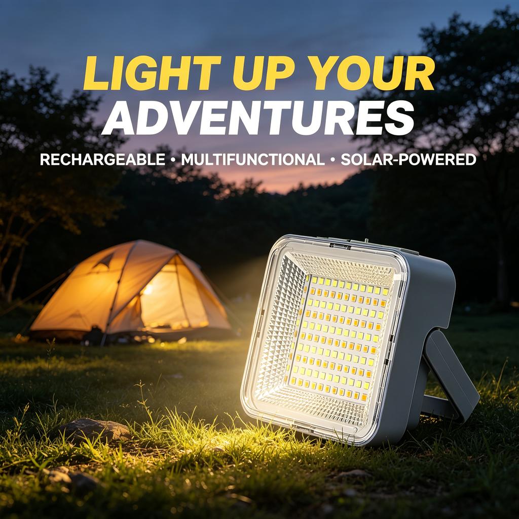 Luz LED solar para camping, lámpara de emergencia exterior recargable y multifuncional con carga USB