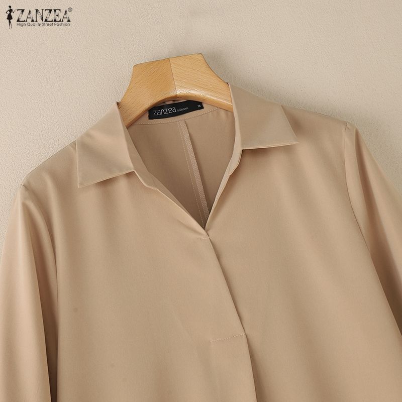 ZANZEA Vestido largo casual para mujer con cuello vuelto, holgado y de manga 3/4