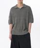 Multi-Crochet Slit Neck Knitted Polo Shirt [Khaki Grey]
