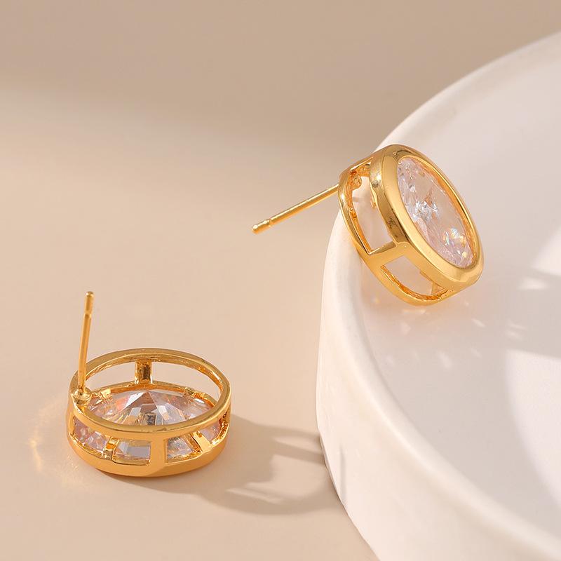 Fashion Business Chic Oval Hollow Zircon Versatile Women Stud Earrings