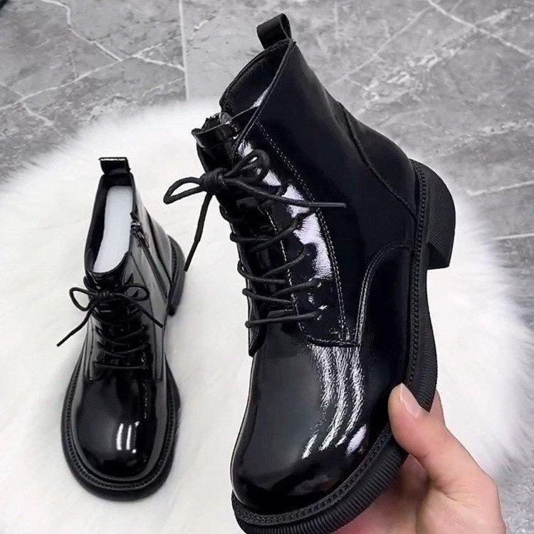 thick-soled Martin boots women's British style velvet boots autumn and winter fashion warm women's cotton shoes bright leather velvet short boots