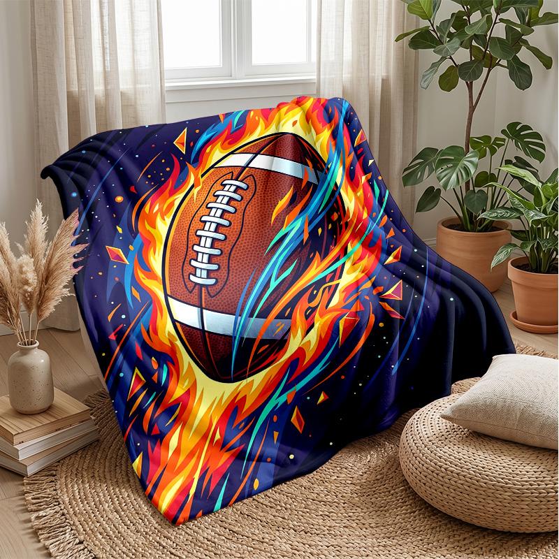 Flaming Football Player Theme Blanket Lightweight Warm Flannel Blanket Decorative Throw Blanket for Home Decoration
