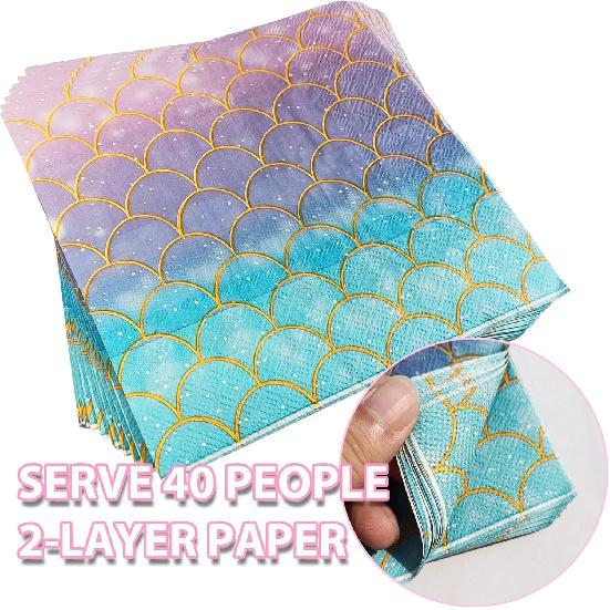 40 Pcs Mermaid Napk Paper Mermaids Themed Birthday Party Napk Mermaids Scales Pattern Napkin Mermaid Gender Reveal Party Decor