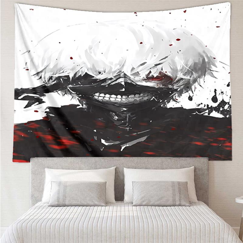 Tokyo-Ghoul Print Tapestry, Backdrop, Easy Setup, Ideal for Bedroom, Office & Living Room, with Aesthetic Wall Hanging Decor.
