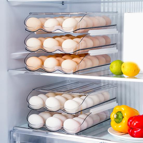 Modern Kitchen Egg Storage Solution Stackable Box, 7 Degree Gentle Slope Design, Countertop Organizer Transparent Plastic Container for Refrigerator