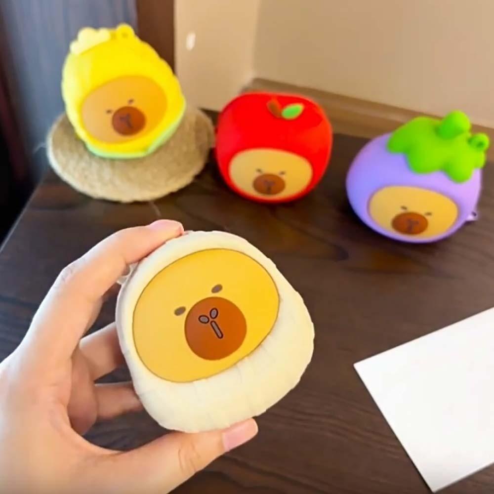 Cartoon Hanging Rope Storage Bag Creative Round Silicone Coin Purse Keychain Earphone Bag  Car Key