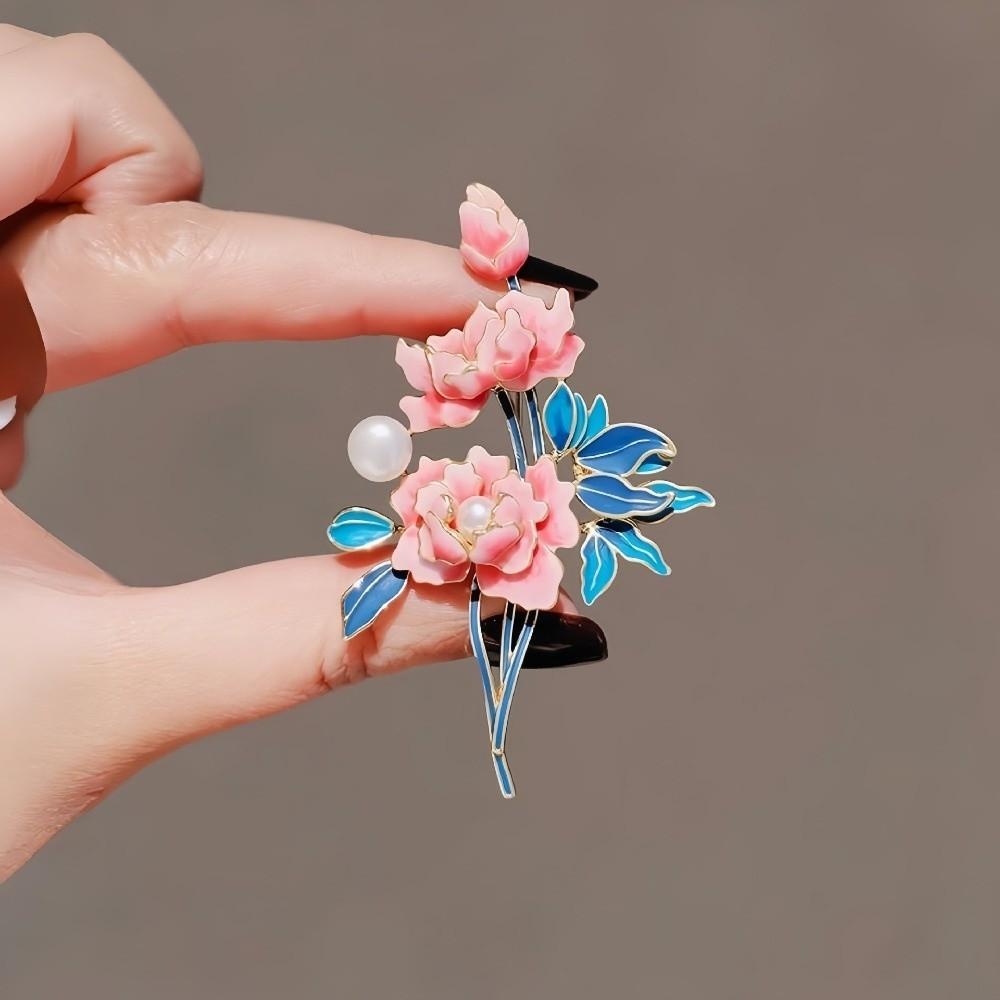 Elegant Peony Flower Corsages Chinese Style Enamel Pin Vintage Cloisonne Brooch  Casual Suit