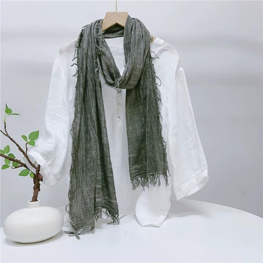 

Ретро Пушистые Края Хлопковый Шарф Индивидуальный Дизайн с Морщинками Тонкие Весенне-Летние Длинные Шарфы 40x190cm